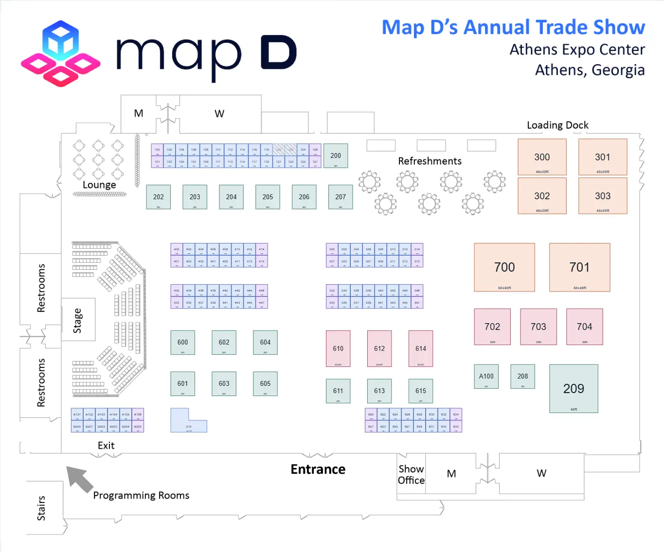Hall A floor plan with booths colored by sales status